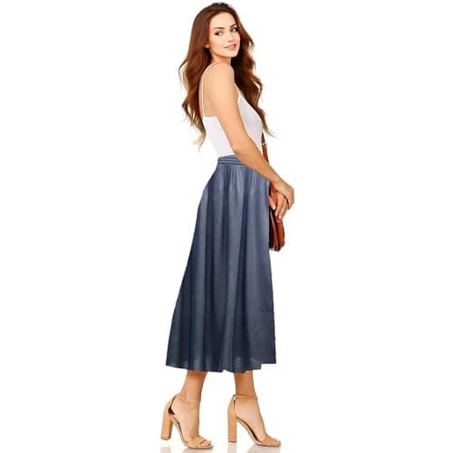 Image of Women's Floral A-Line Midi Skirt Pull-On Style with Elasticated Waist (S-M Gry)