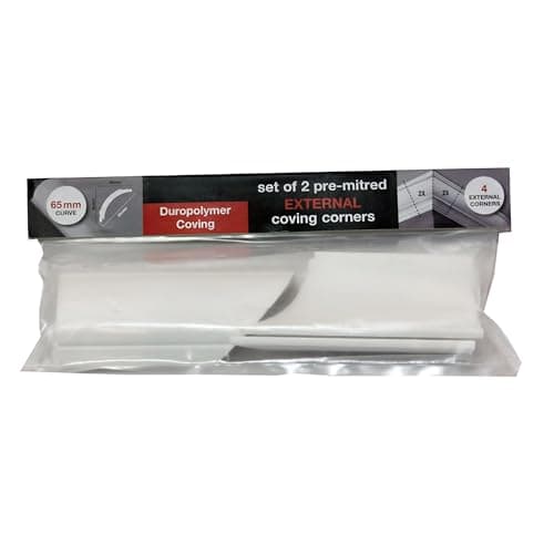 Image of External Coving Corner – 65mm Duropolymer Pre-Cut Mitred Pack of 2, Paint-Ready Decorative Trim for 90° External Corners, Lightweight DIY Ceiling Moulding