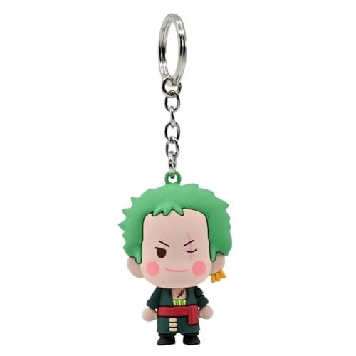 Image of YuMe One Piece Keychain - Zoro | Pocket Hero Window Series Accessory for Kids Age 3+ | Metal Keyring & Rubber Chibi Straw Hat Pirates Doll Figure | Collectable Manga Gift | Get All 6 Characters