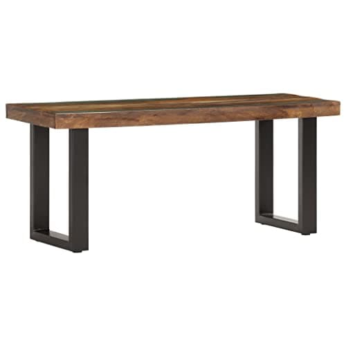 Image of SooIarix Bench 110 cm Made from Recycled Reclaimed Wood and Powder-Coated Steel, Sturdy Hallway Bench with Polished Surface, Ideal as a Garden Bench, Garden Sofa or Outdoor Bench