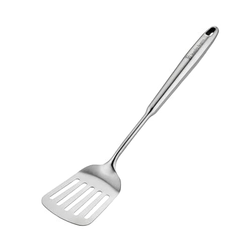 Image of Stanley Rogers Monobloc Stainless Steel Slotted Turner, Satin Finish Kitchen Utensil with Wide Slotted Head, Hanging Loop & Dishwasher Safe, Cooking Gadget for Flipping & Serving, 37x7.5x2.21cm