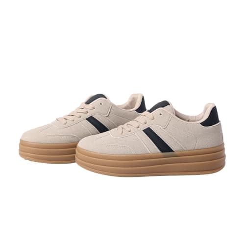 Image of Nexsus Plus Women's Sneakers Cushion Soled Breathable Faux Suede Platform (Khaki, UK Footwear Size System, Adult, Women, Numeric, Medium, 6)