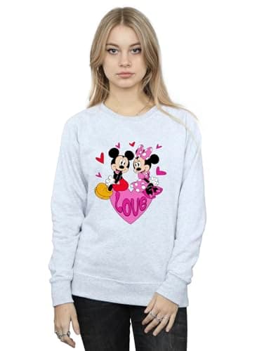 Image of Disney Women's Mickey & Minnie Love Hearts Sweatshirt Sport Grey Small