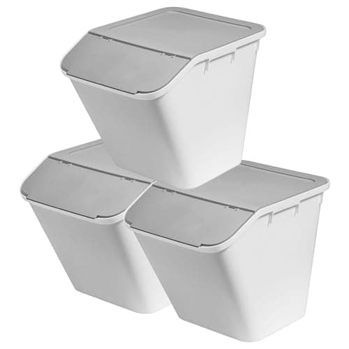 Image of SmartStore Collect Stack-It - 51L Large (3 Pack) With Lids | Plastic Stackable Recycling Bins For Kitchen, Office & Home | Multi-Purpose Sorting Bin & More