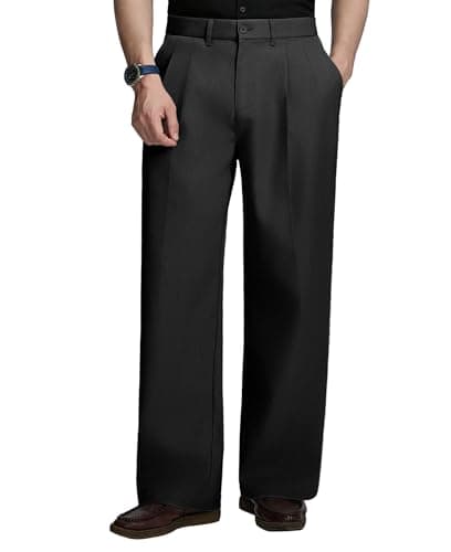 Image of FEDTOSING Wide Leg Dress Trousers for Men Pleated Old Money Baggy Pants Loose Fit Elastic Waist Wedding Trousers Black