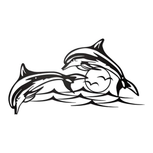 Image of Resama Dolphin Metal Wall Decor – Nautical Wall Sculpture for Bathroom and Home – Durable Marine Animal Art, Ocean Fish Wall Hanging, Dolphin Wall Art, Coastal Decor & Unique Gift Idea (Black)
