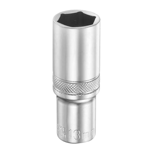 Image of sourcing map 6 Points Deep Socket 1/4" Drive 13mm Deep Metric CR-V Steel Polished Nickel Plating Flip Sleeve 50mm / 2" Extra Long Socket Tool for Home Auto Nuts Bolts Repair