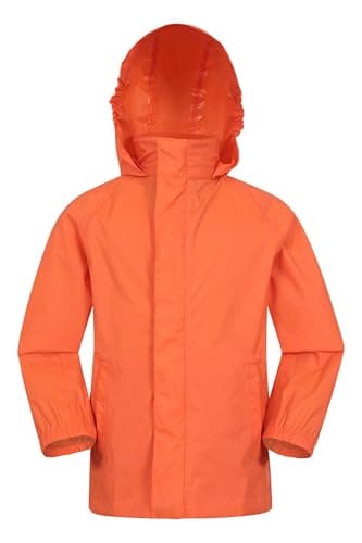 Image of Mountain Warehouse Pakka Kids Waterproof Jacket - Wind Resistant, Lightweight,Breathable Rain Coat for Girls & Boys, Packaway Bag - For Rain, Spring Summer Orange Kids Size 9-10 Years
