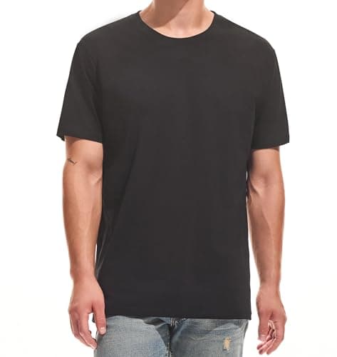 Image of RONOMO Men's Solid Colour T-Shirt 95% Cotton 5% Spandex | Pre-Shrunk Washed | Reinforced Ribbed Collar | Colourfast | Casual Basic Tee Slim Fit（LW Black XXL