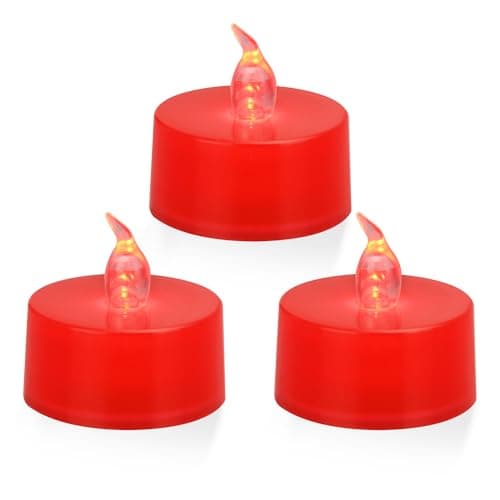 Image of ERTYUI 12 Pack LED Tea Lights, Red Light, Red Base