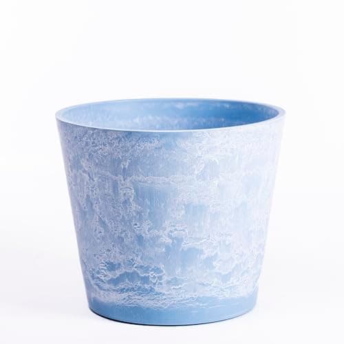Image of Garden Gear Caesar Sky Blue Marble Effect Planter Plant Pot Frost Resistant Indoor Outdoor Decorative Bowl & Tall Planters with Drainage (Planter 41cm)