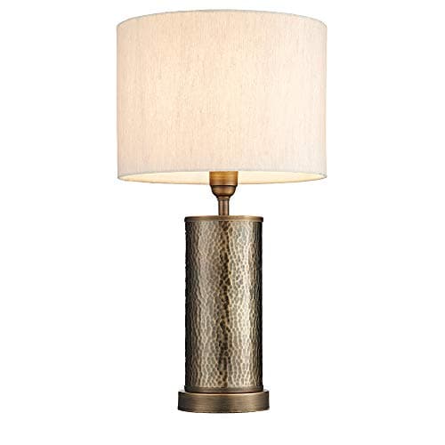 Image of National Lighting Zander Stylish Vintage Indoor Aged Bronze Effect Table Lamp with a Natural Fabric Shade for Dining Room Living Room Bedroom