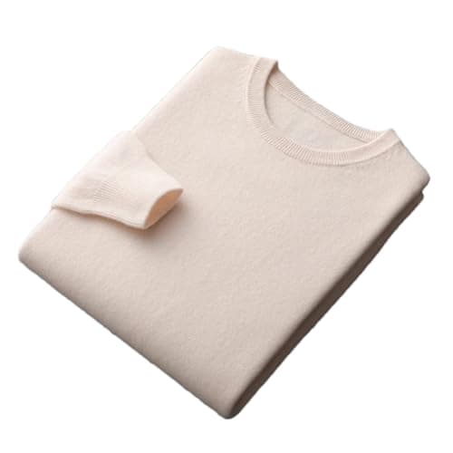 Image of 100% Merino Wool Sweater Mens Crew Neck Pullover Tops Solid Color Seamless Sweater Basic Jumper Beige S