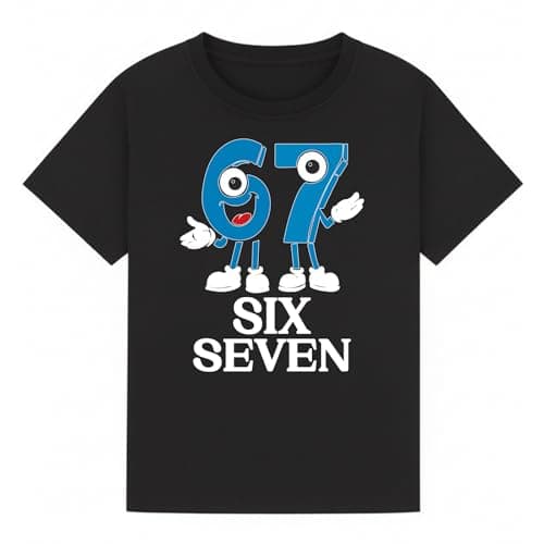 Image of Six Seven Funny Meme Boys and Girls T Shirt 67 Numbers Kids Graphic T-Shirt Educational Learning Tee Black 7-8Y
