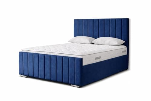 Image of Plush Divan Bed Frame with Storage, 46-Inch Upholstered Headboard, 20-Inch Footboard, Contemporary Design, Small Double (Blue, 4ft)
