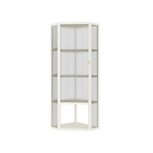 Image of 4-Tier Wall Mounted Corner Cabinet with Glass Door, Floating Storage Organizer for Bathroom, Kitchen, and Living Room