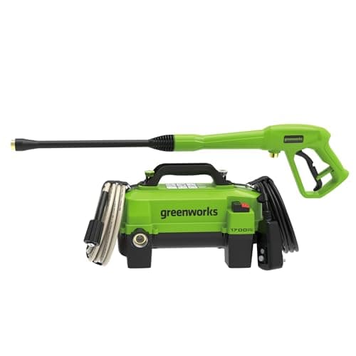 Image of Greenworks 1700 PSI and 1.2 GPM Pressure Washer - Ultra Compact & Lightweight, Ideal for Cleaning patios, Decks, Sidewalks, Outdoor Furniture, Bikes, Cars, and Small Driveway Areas.
