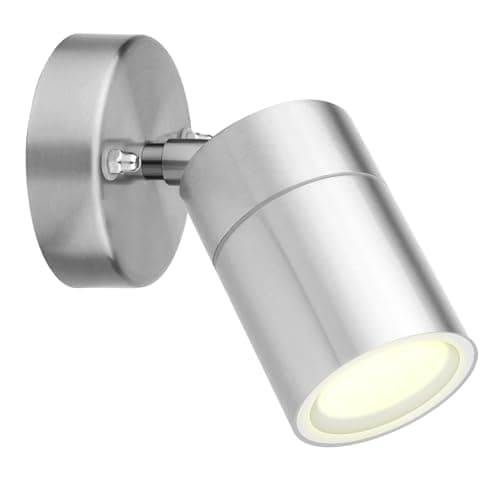 Image of Kerry Outdoor Wall Lights, Adjustable Silver Stainless Steel IP44 Waterproof Spotlight Downlight, Outside Wall Mains Powered Lighting, External Spot Light for Front Door, Porch, Garage (Bulb Excl.)