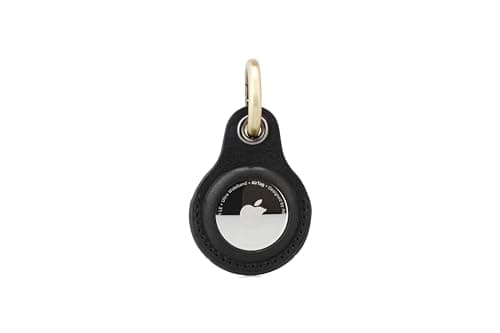 Image of Habac Studio Airtag Keyring Genuine Leather with Brass Key Tags. Airtag Holder for Luggage GPS Tracker Dog Airtag Case Key Organiser. Key ring GPS Tag (Black)