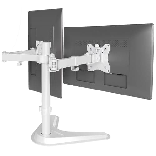 Image of Claiks Dual Monitor Stand for 19-32 Inch Screens，Max. Load 9KG per Arm, Adjustable Dual Monitor Arm with Tilt Swivel Rotate，VESA 75/100mm Stand Clamp, Double Computer Sceren Stand，White