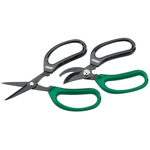 Image of Draper Garden Scissor Set-2 Piece | Soft Grip | 165mm Straight Blade | 143mm Curved Blade | Gardening Hand Tools | Cutter Pruner | Pruning Tool | 18299