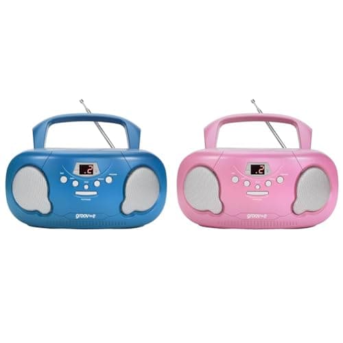 Image of groov-e Orginal Boombox - Portable CD Player with Radio, 3.5mm Aux Port, & Headphone Socket & Portable CD Player Boombox with AM/FM Radio, 3.5mm AUX Input, Headphone Jack, LED Display