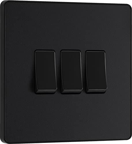 Image of BG Electrical Triple Wall Light Switch, 2 Way, Screwless Front Plate, Round Edges, Evolve, Matt Black, 20A, 16AX, PCDMB43B