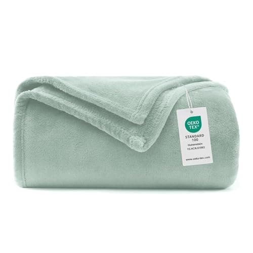 Image of WAVVE Fleece Blanket Sofa Throw Sage Green 5ft x 6.5ft - Fluffy Soft Warm Versatile Blanket for Sofa/Couch/Bed Double/Twin Size, 150x200 cm