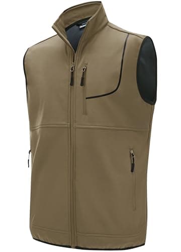 Image of Willit Men's Softshell Gilet Golf Activewear Gilets Fleece Lined Windproof Outerwear Sleeveless Jacket Khaki XL