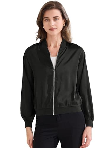 Image of Allegra K Women's Jacket with Zip Long Sleeve Outerwear Lightweight Top, black, M
