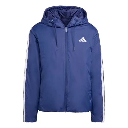 Image of adidas Men's Essentials CLIMAWARM 3 Stripes Insulated Hooded Jackets, dark blue, S