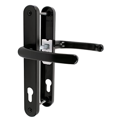 Image of JCP PRO uPVC Door Handle Pair Set Sprung 92 PZ 92mm, Backplate 242mm x 34mm (210mm Screw Centres, Black)