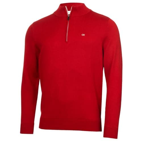 Image of Calvin Klein Mens Campus 1/2 Zip Sweater - Burgundy/Silver - XL