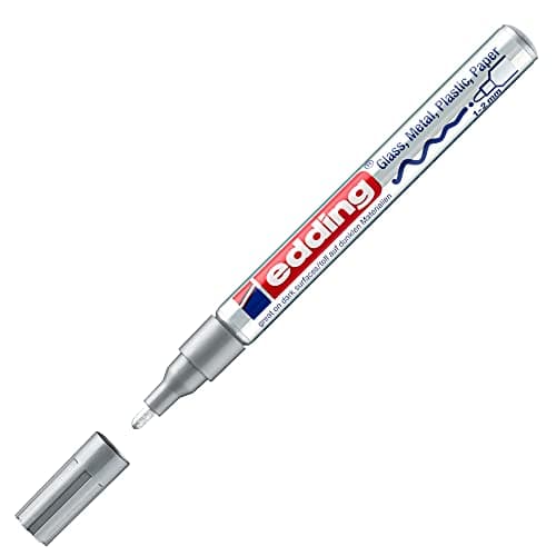 Image of edding 751 gloss paint marker - silver (metallic) - 1 paint marker - round tip 1-2 mm - paint pen for glass, pebbles, wood, plastic, paper - waterproof, high coverage