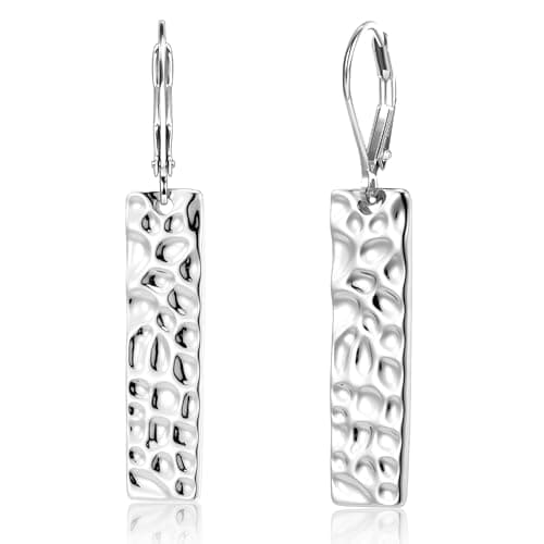 Image of ALEXCRAFT 925 Sterling Silver Dangle Drop Earrings for Women, Hypoallergenic Lightweight Trendy Sterling Silver French Hook Leverback earrings Long Hammer Bar Drop Earing Statement Jewelry