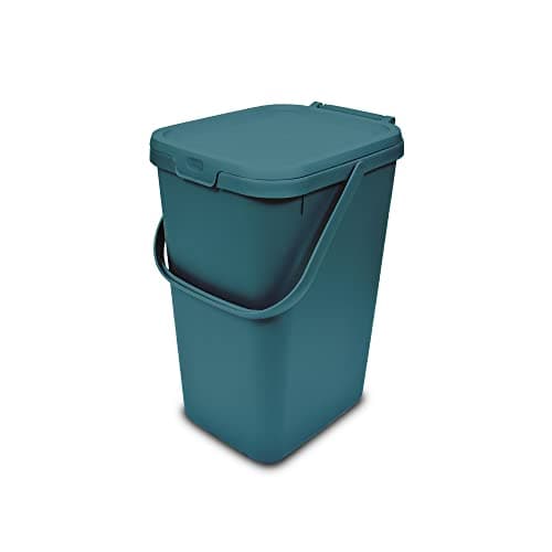 Image of Addis 519354 Kitchen Recycling & General Storage bin 18 litres Stackable Food Waste Organiser Caddy with Clip lock lid & carrying Handle, Deep Teal Green