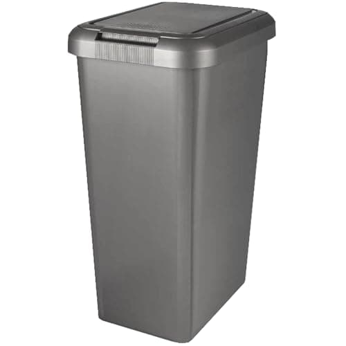 Image of KetoPlastics Kitchen Bin Touch and Lift Rectangle Swing Bin as a Kitchen Waste Rubbish Recycle Bin 45L - Platinum Silver Grey