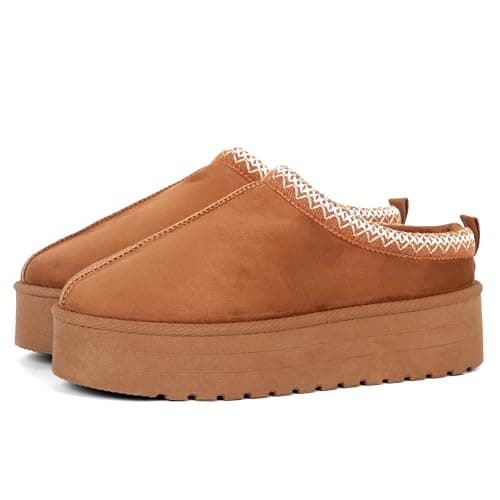 Image of LUNATECH Womens Slippers Warm Winter Slippers Mules Platform Fluffy Slippers Fur Slipper Outdoor Thermal House Shoes For Ladies (TAN, Adult, Women, 8, Numeric, UK Footwear Size System, Medium)