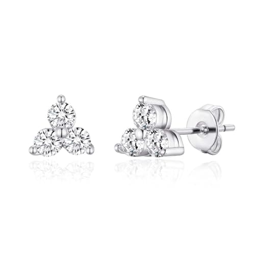 Image of Philip Jones Silver Plated Three Stone Earrings Created with Zircondia® Crystals