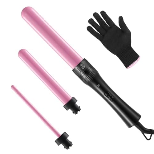 Image of Curling Wand 3 in 1, Hair Curler Wand Set with 3 Interchangeable Barrels 9/25/32 mm, 180℃-210℃ Temperature Control, Curling Tongs for Short Medium Long Hair