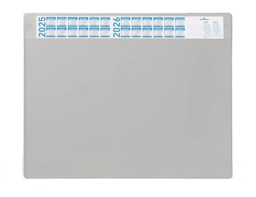 Image of Durable Desk Mat with Annual Calendar Grey | 65 x 52 cm | Pack of 1 | Anti-Glare Transparent Overlay Included and Can be Removed