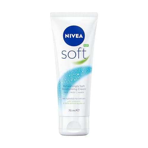 Image of NIVEA Soft Moisturising Cream (75ml), 48H Moisturising Cream for Face, Body and Hands with Vitamin E and Jojoba Oil, Hand Lotion Moisturises Deeply, Vegan Formula Day Moisturiser
