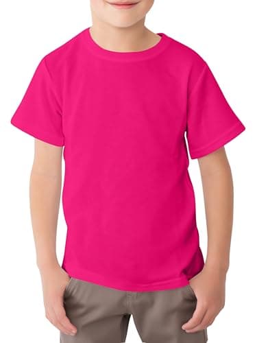 Image of Looks Divine Gift Kids T-Shirt Crew Neck Short Sleeve Boys Cotton T-Shirt Plain Tops for Childerns (UK, Age, 7 Years, 8 Years, Regular, Fuchsia Pink)