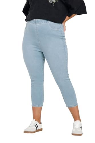 Image of Yours Curve Cropped Stretch Jenny Jeggings - Women's - Plus Size Curve Light Blue