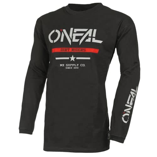 Image of O'NEAL | Motocross Jersey Long Sleeve | MX Enduro | Padded Elbow Protection, Ergonomic Cut, Breathable | Element Cotton Jersey Squadron V.22 | Adult | Black Grey | Size S