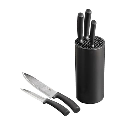 Image of Chef Aid 6 Piece Knife Block Set, Stainless Steel Kitchen Knives with Soft Grip Handles & Universal Matt Finish Knife Block, Includes Chef, Paring, Utility, Bread & Carving Knives