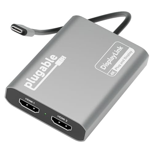 Image of Plugable USB C to HDMI Adapter, Dual Monitor 4K 60Hz for Apple Mac M1/M2/M3, DisplayLink Multiple Displays for Thunderbolt Macbook or iMac, Driver Required (USBC-6950M)