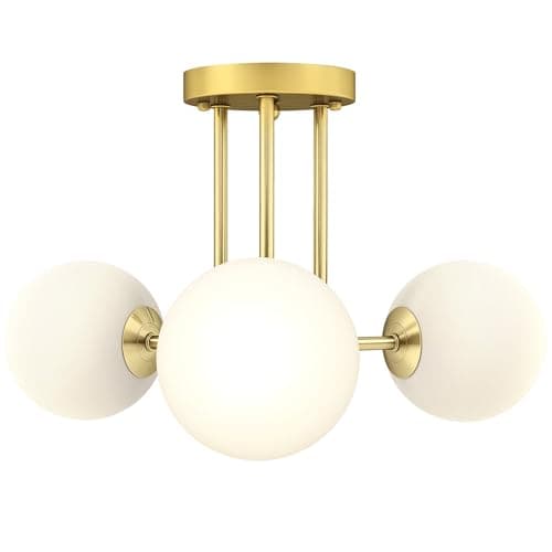 Image of HOMCOM LED Ceiling Light with Globe Shades, Modern 3-Light Ceiling Light with G9 Sockets for Living Room, Bedroom, Dining Room, Bulbs Not Included, Gold Tone