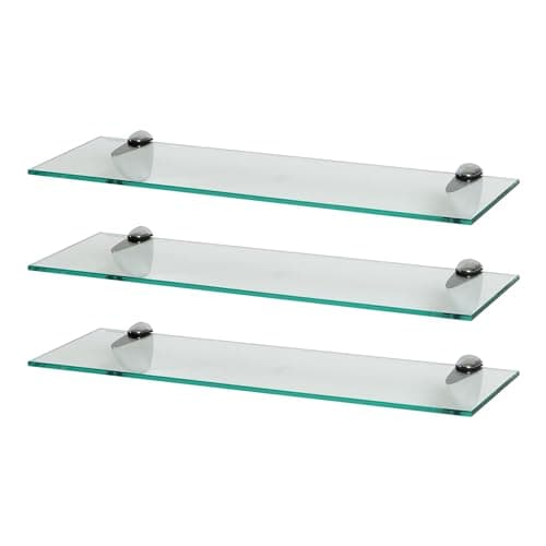 Image of Harbour Housewares Floating Glass Wall Shelves - 60cm - Pack of 3 - Shelving Storage Vanity Display Shelf Unit with Silver Brackets for Bathroom, Shower, Kitchen, Living Room