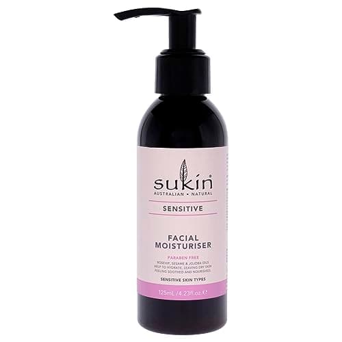Image of Sukin Sensitive Facial Moisturiser 125ml - with essential oils; cruelty free & vegan friendly -fast-absorbing to reduce the likelihood of a reaction for dry skin.